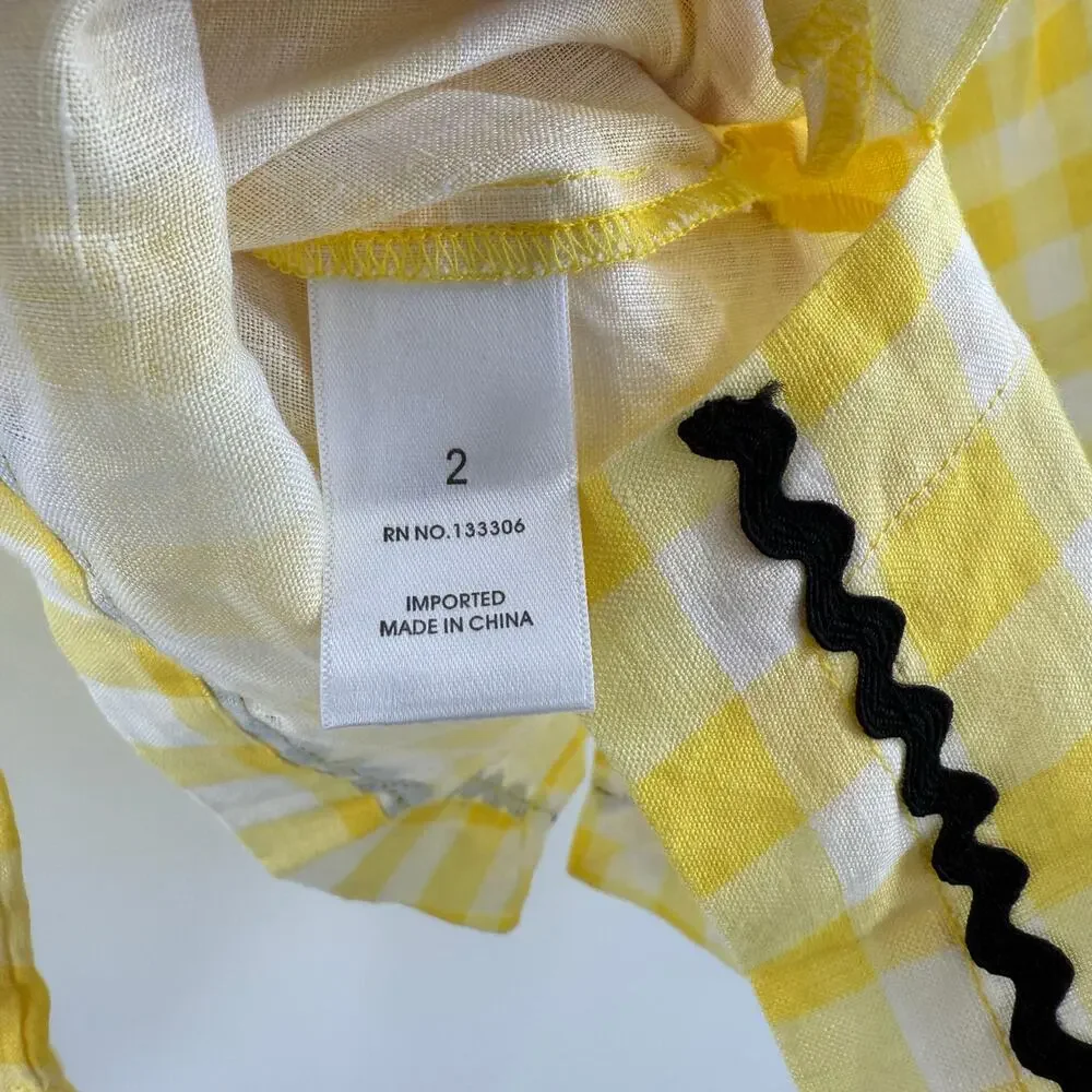 Marysia Bumby Swim x Maisonette CoverUp Size 2 Yellow Gingham Swim Rickrack NWT